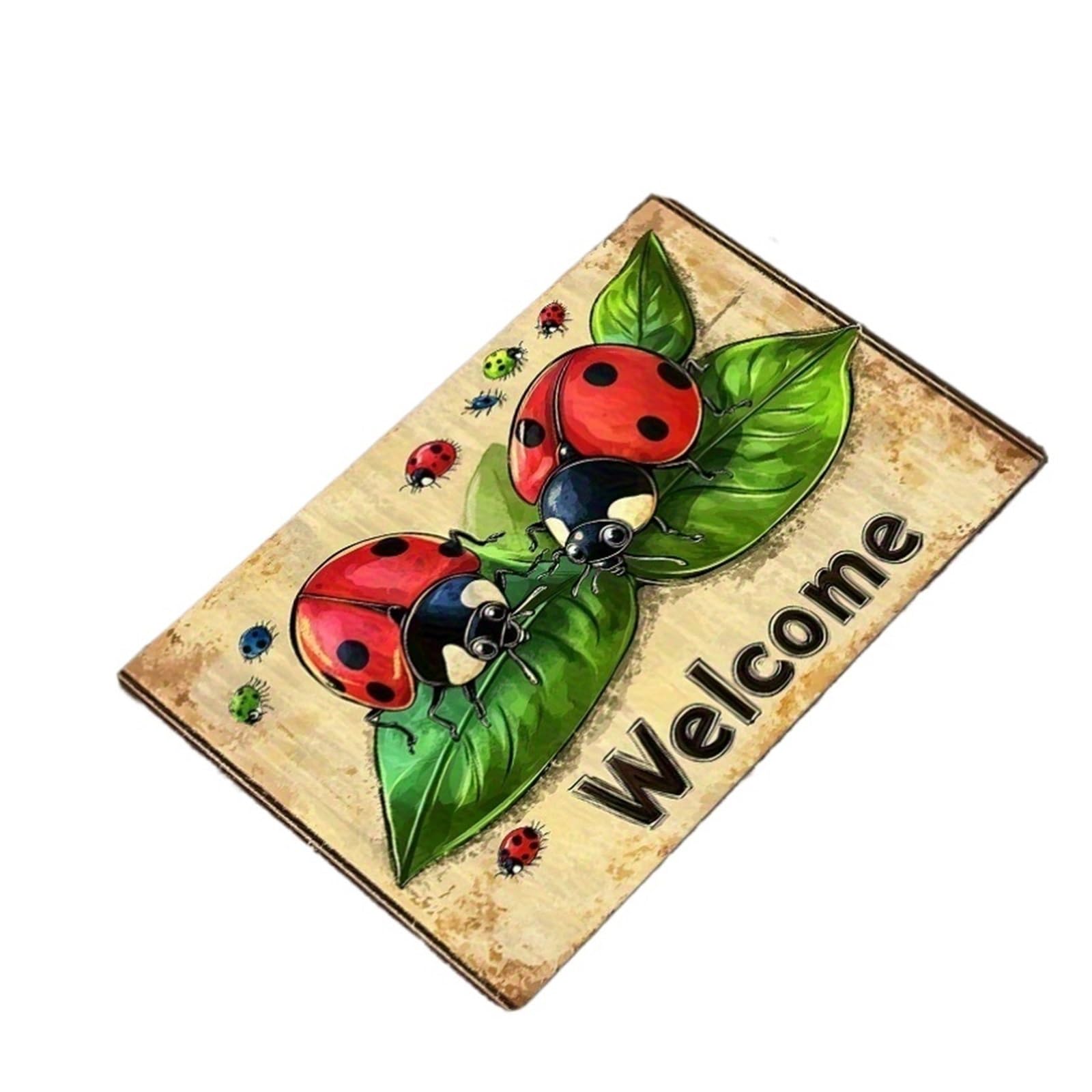 1pc Cartoon Marienkäfer Teppich Grün Blatt Boden Matte Weiche Fußmatte Willkommen Warme for Schlafzimmer for Wohnzimmer Hause Decor(80X120CM 2.6X3.9FT)