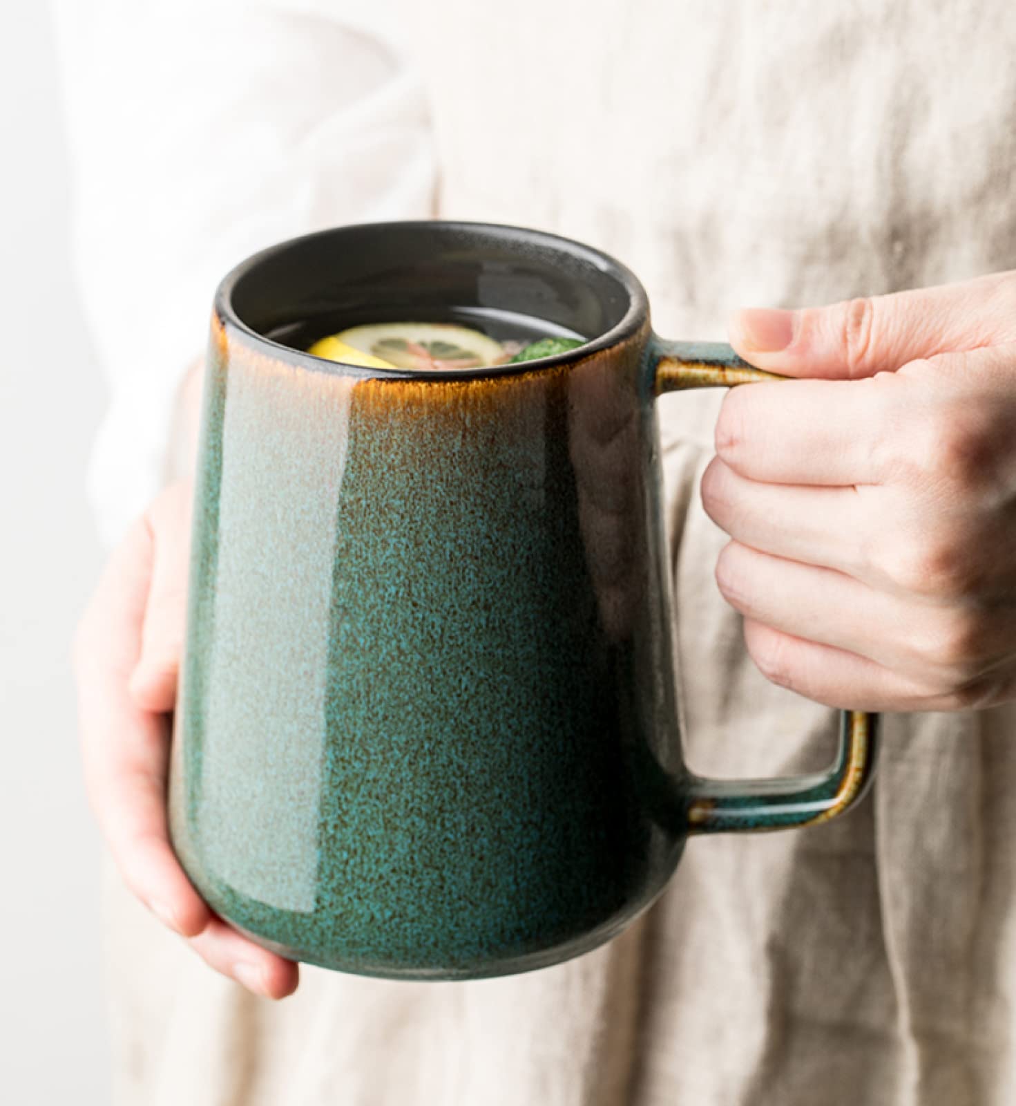 Tazza da caffè in ceramica Cielo stellato verde con cucchiaio e coperchio Tazza da tè Tazza da caffè in ceramica fatta a mano Tazza regalo per ufficio e casa