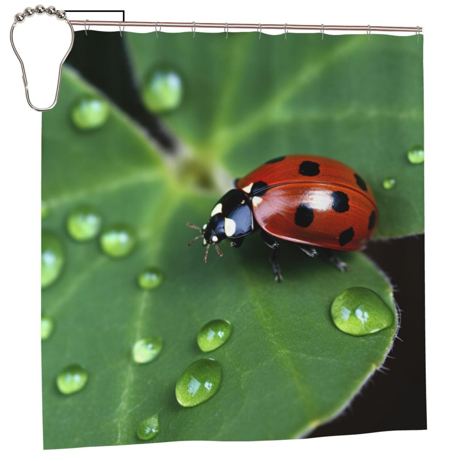 BWWHCCTI Sitting green three leaf insect Printed Shower Curtain With 12 Iron Hooks Opaque Quick Drying Waterproof Shower Curtains Sets For Bathroom 183x183 CM