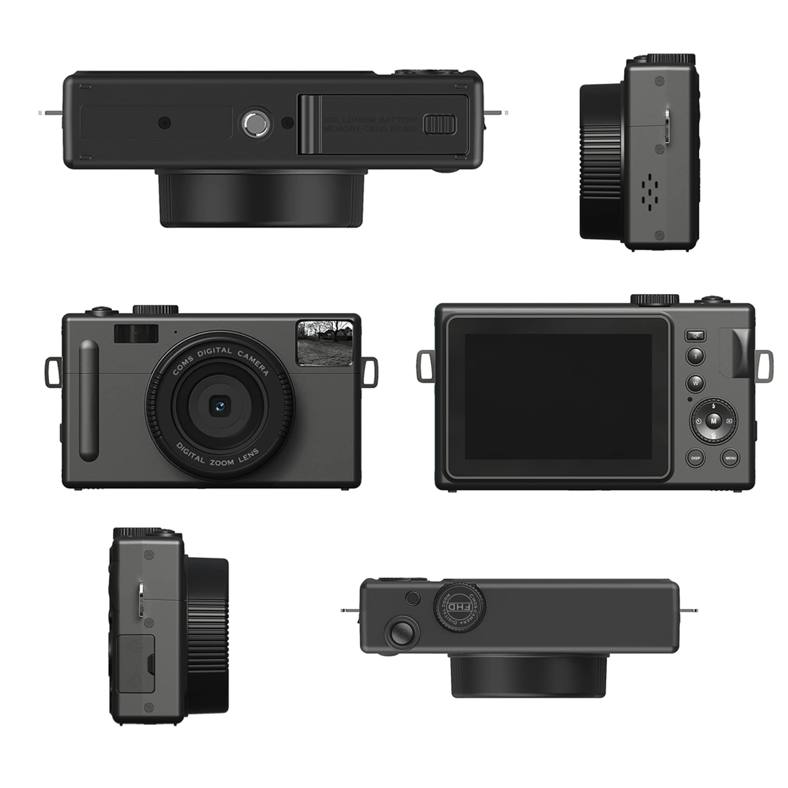 Fotocamera Digitale, Fotocamera Full HD 1080P 24MP con Zoom Digitale 16X, Schermo LCD da 3, Batteria Ricaricabile, Fotocamera Compatta Anti Shake per Adulti, Bambini (Nero)