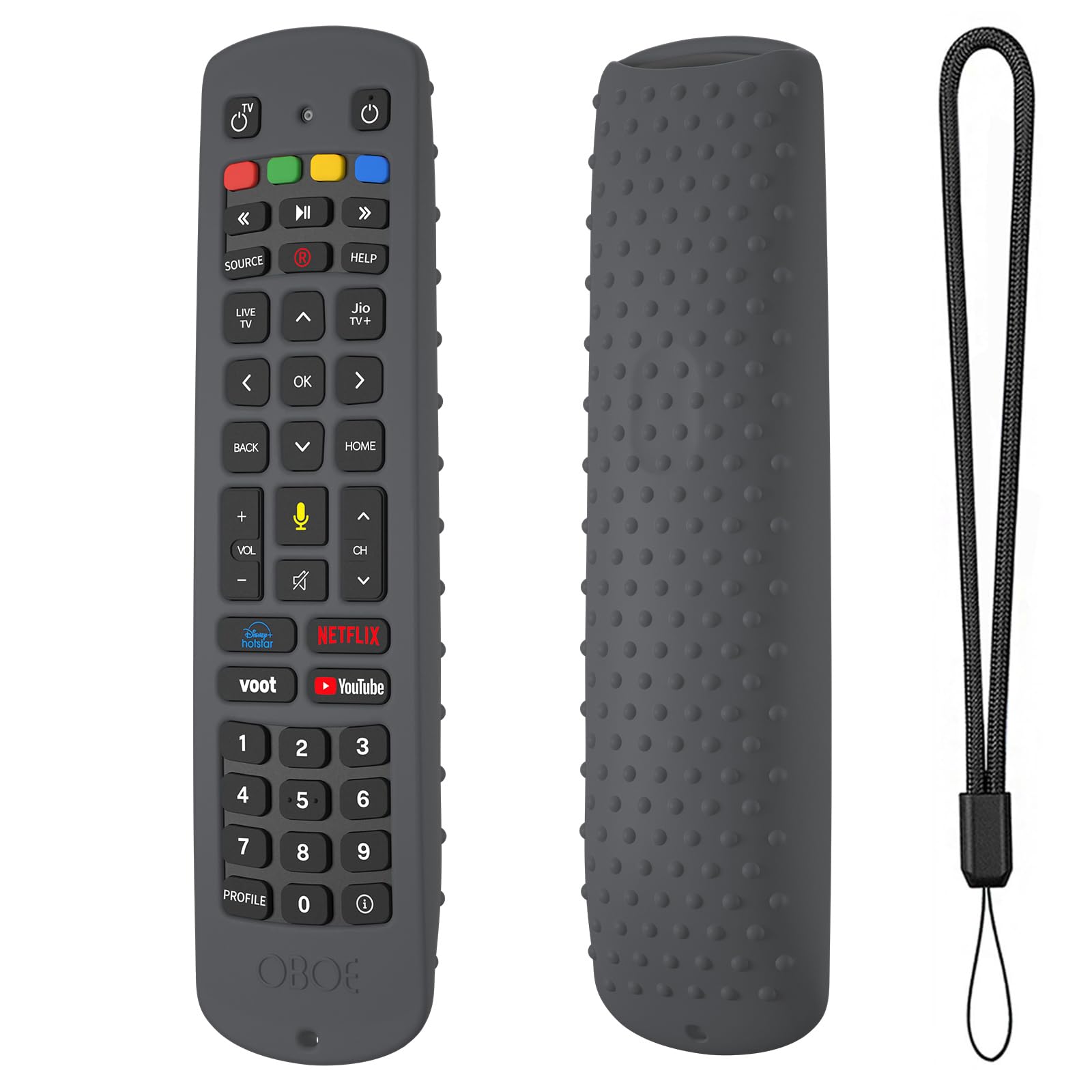 Oboe Silicone TV Remote Cover 'Compatible with' Jio Tv Remote Protective Case with Lanyard (Dark Grey) [Remote NOT Included]-picture-28