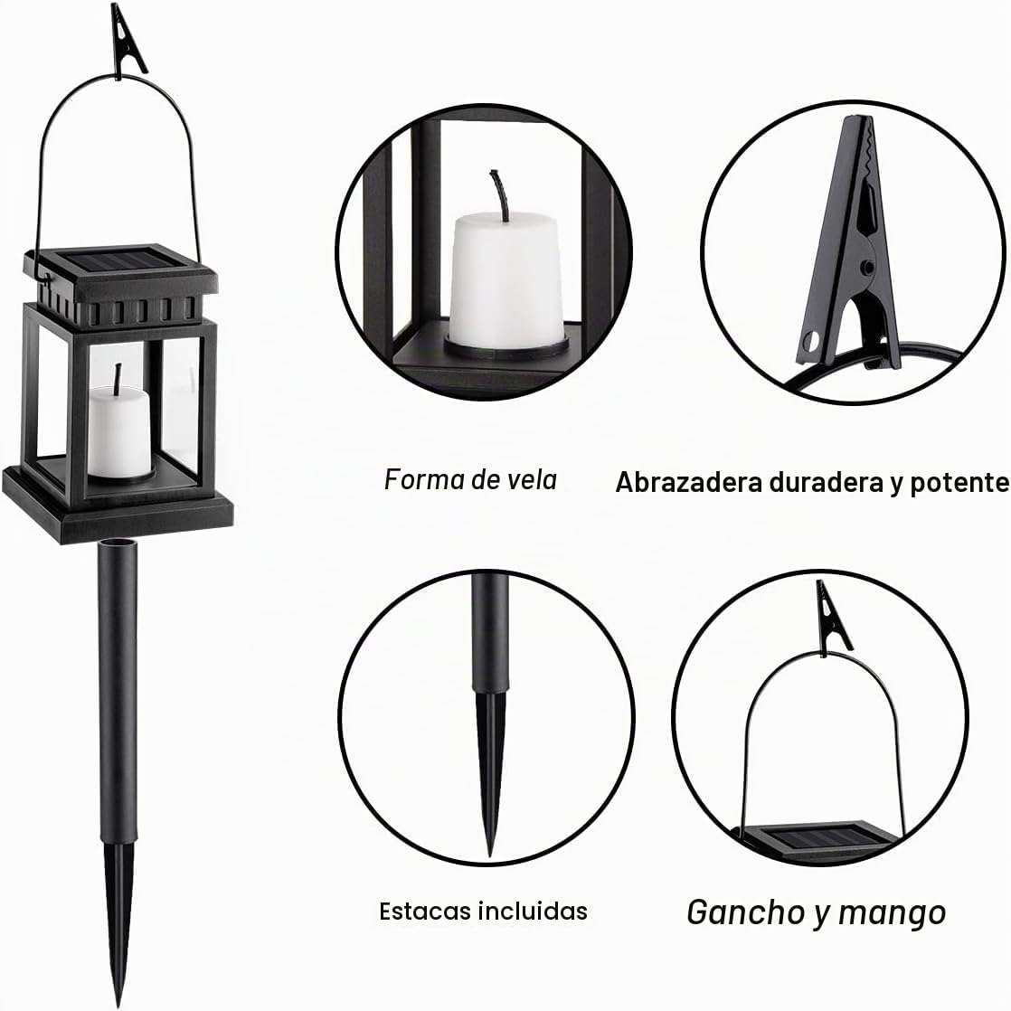 GIGALUMI Farol solar colgante para exteriores, paquete de 8 luces solares con estaca para jardín, patio, césped, cubierta, paraguas, tienda de campaña, árbol, patio, entrada (blanco cálido).