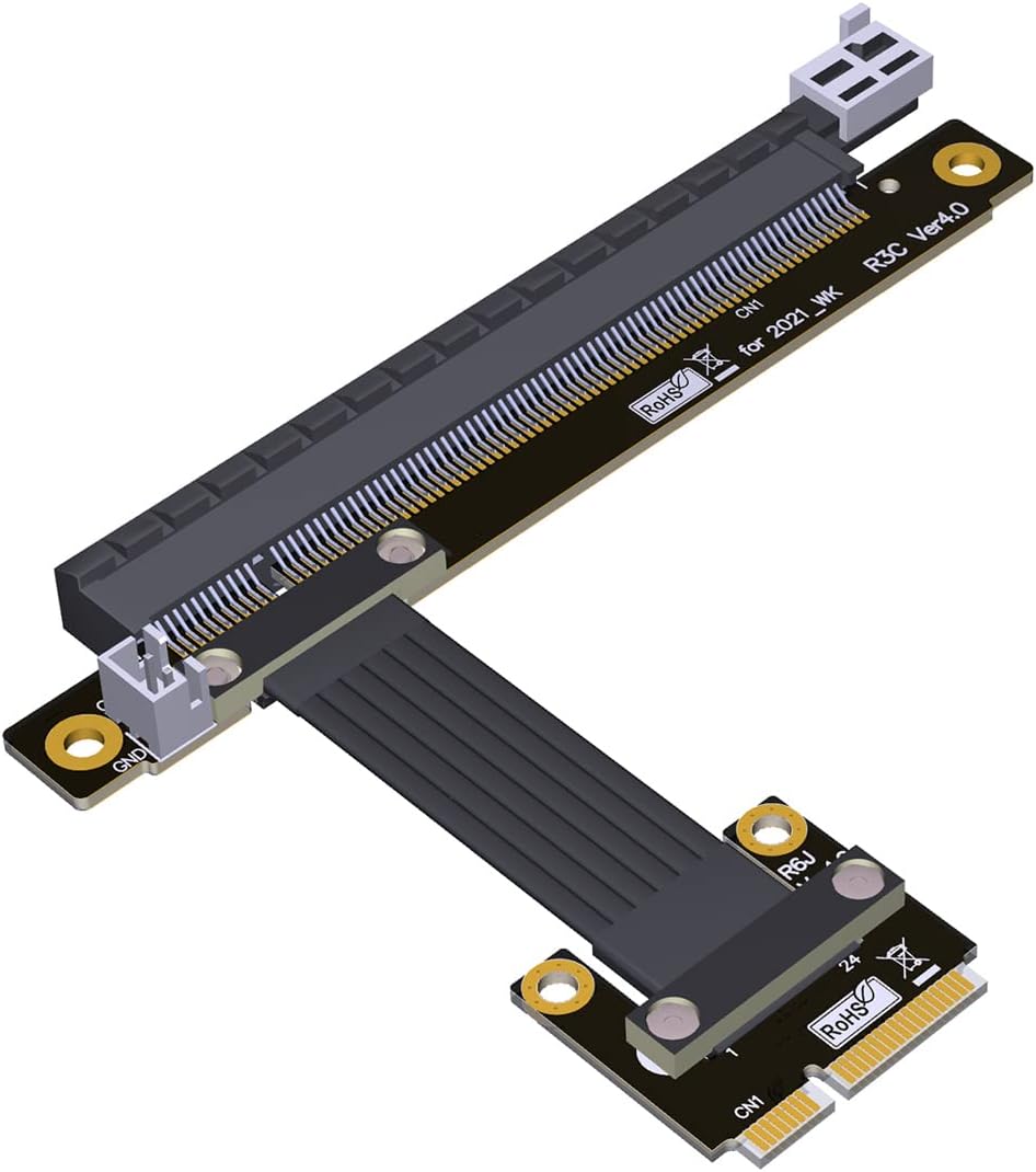 JMT Mini-Pcie Wireless Network Card to Pcie 4.0 x1/ x4/ x16 Riser Extension Cable PCIe 4.0 mPCIe M.2 NVME SSD Motherboard Riser Ribbon Extender (25cm,Pcie4.0 16X R63JC)