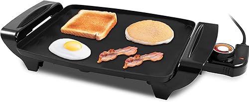 Plancha eléctrica antiadherente de 10.5 x 8.5 pulgadas, asas frías, termostato extraíbleajustable