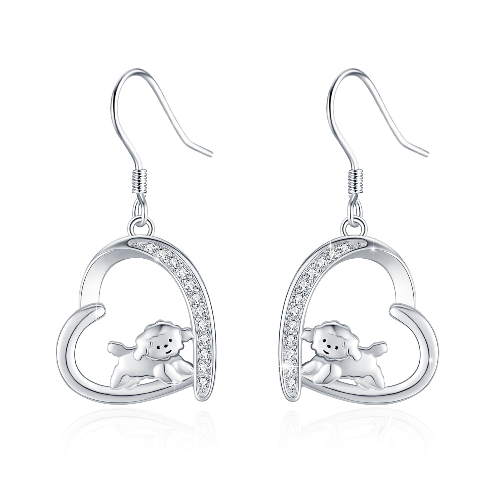 Tier Ohrringe 925 Sterling Silber Love CZ Ohrringe Tier Hunde Anhänger Schmuck Geschenk für Mutter Tochter Freundin