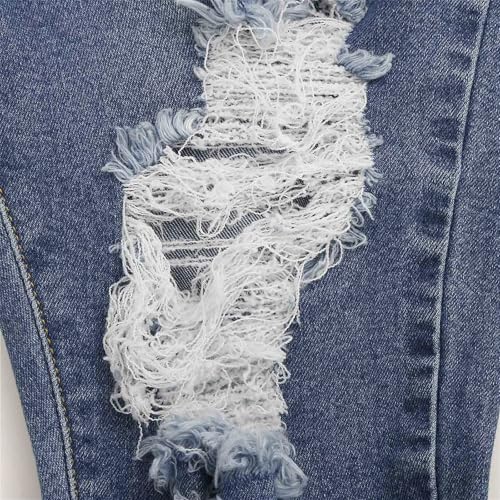 Women's Mid Rise Skinny Stretch Ripped Jeans Mid Waisted Destroyed Sexy Tight Denim Pants3