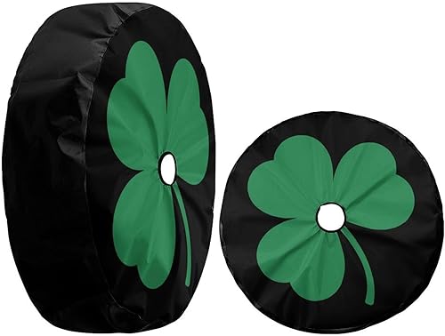 Miniatura 3 de Foruidea Funda para neumático de repuesto de trébol irlandés verde con orificio de cámara de respaldo, cubierta de neumático para remolque, RV, SUV