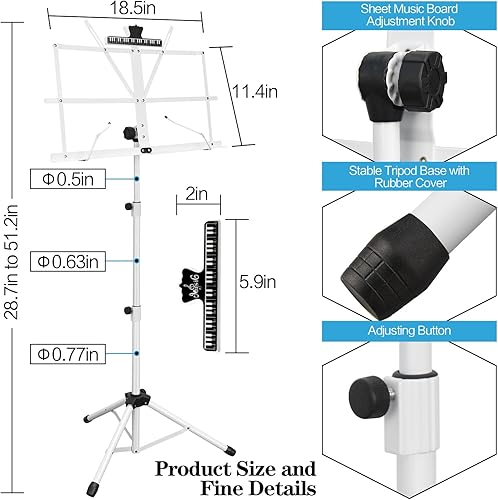 Miniatura 11 de DkOvn 1 paquete de soporte de música, con soporte de clip para partituras de música y bolsa de transporte 1 Paquete Negro