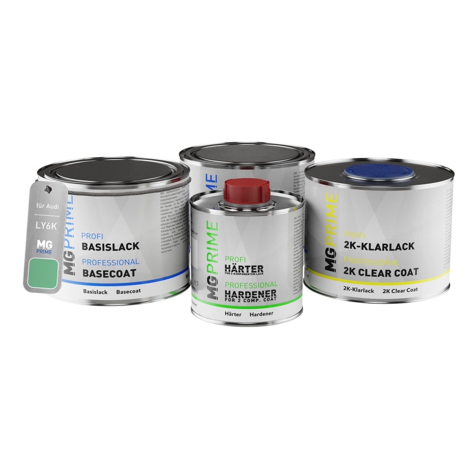 MG PRIME Peinture Voiture Kit De Pot Pour Audi LY6K / Y6K / D6 Paradiesgrün Metallic/Paradise Green Metallic Couche De Fond, Base, Vernis 2C, Prêt Pour La Pulvérisation, 1,75l