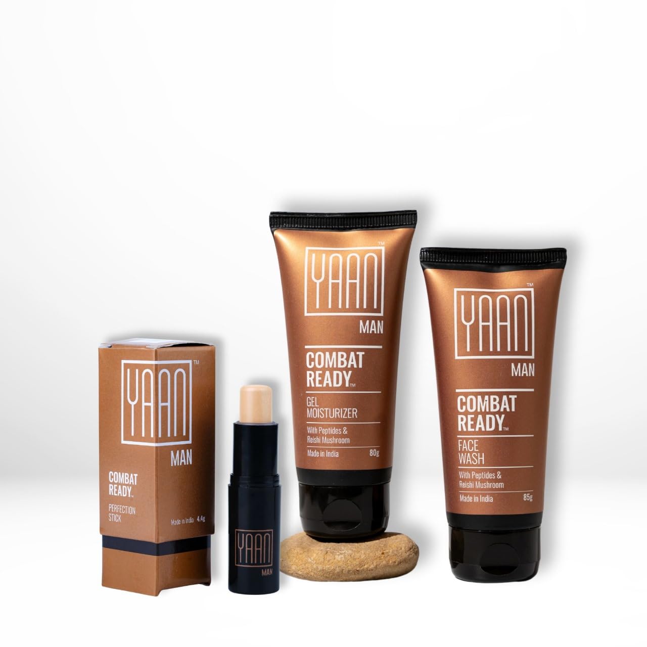Yaan Man Combat Ready Pack | Contains Face Wash, Gel Moisturizer, Perfection Stick for Men| For all skin types (Light Shade)