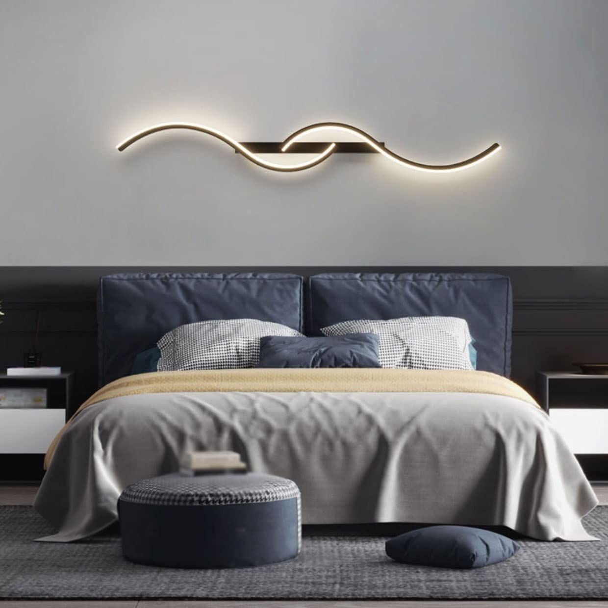 Światło na ścianie， Dekoracja ścienna do wnętrz, kinkiet LED sypialni, salonu, łazienki, schodów, oświetlenia alejki(Black,Warm light)