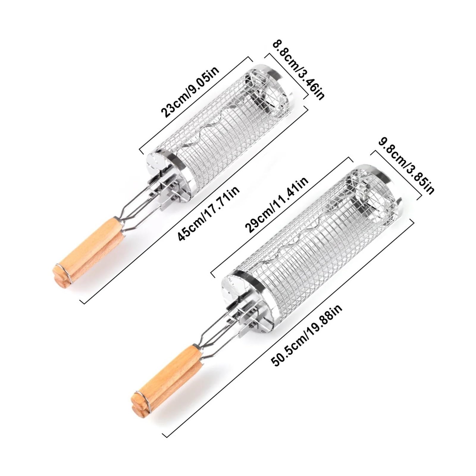 Griglia portatile in acciaio inox per pesce, gamberetti, verdure e patatine fritte, accessorio per barbecue da 50,5 x 9,8 cm, perfetto per grigliate all'aperto e barbecue