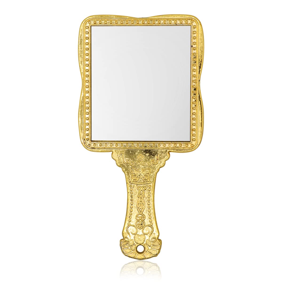 Victor Enterprises 4.5 Inch Hand Mirror, Handheld Mirror with Handle, Portable Mirror, Personal Makeup Plastic Square Mirror - Gold-image-0