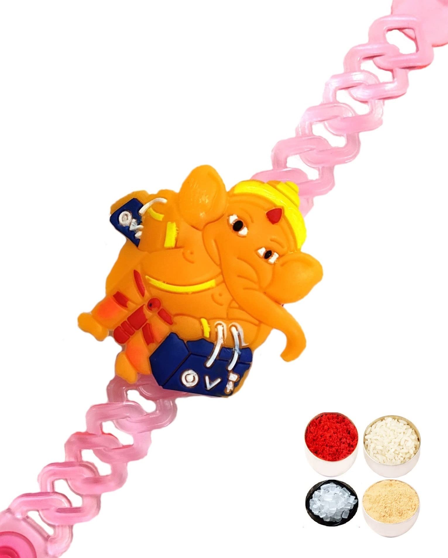 Bal Ganesh LED Rakhi for Kids Brother, Gift Soft Toy with Personal Message & Roli Chandan Chawal Mishri Pack for Little Small Bhai Bhaiya 1