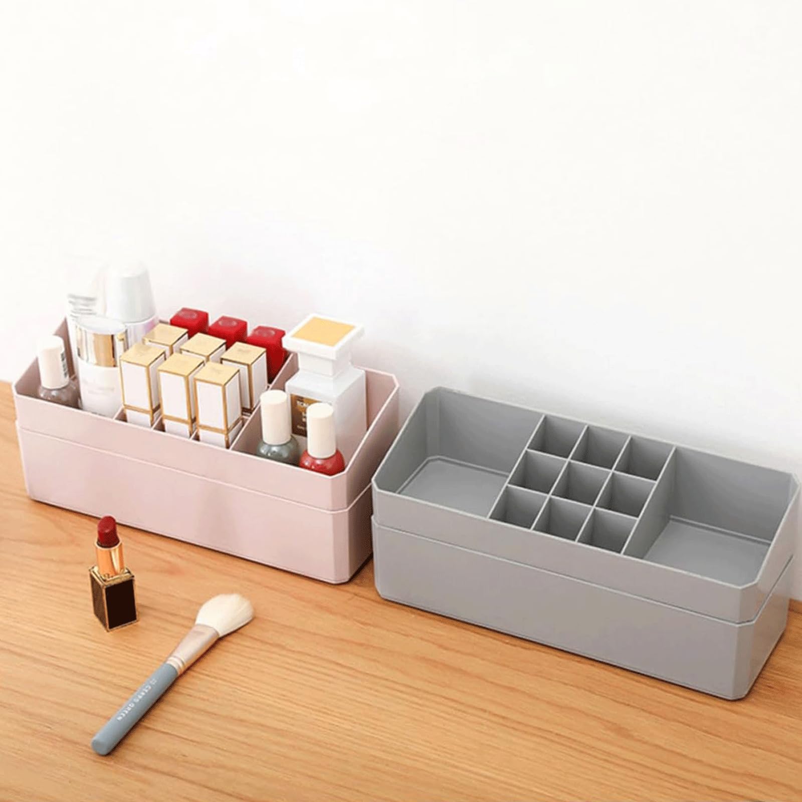 KRILLIQ Bandeja Soporte de Almacenamiento de Doble Capa, Vitrina de cosméticos con partición de lápiz Labial, Organizador de cosméticos para tocador y tocador para encimera