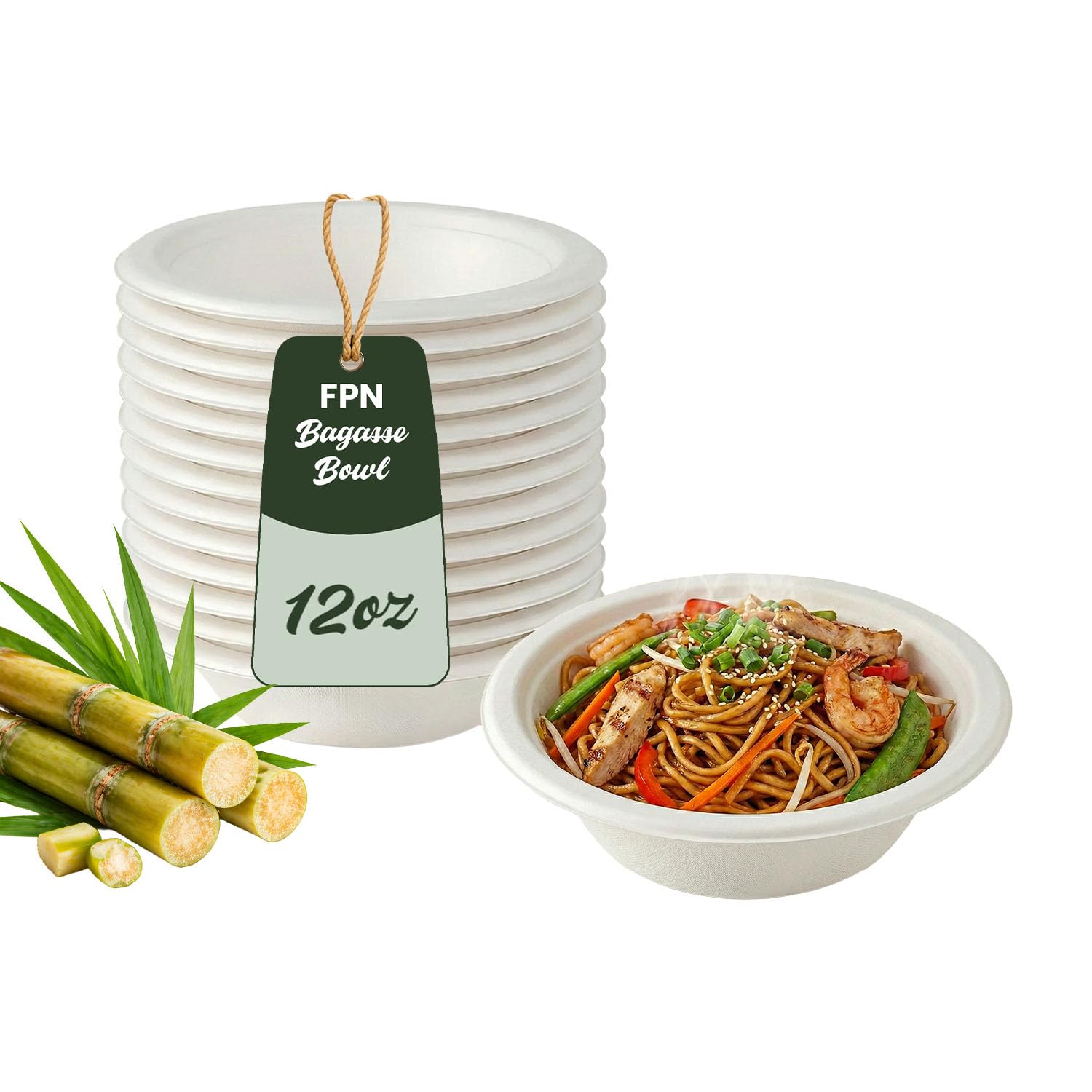 Paquete de 200 cuencos de papel desechables de 12 onzas, compostables de alta resistencia, ecológicos, cuencos de bagazo para sopa, ensalada, postre y más