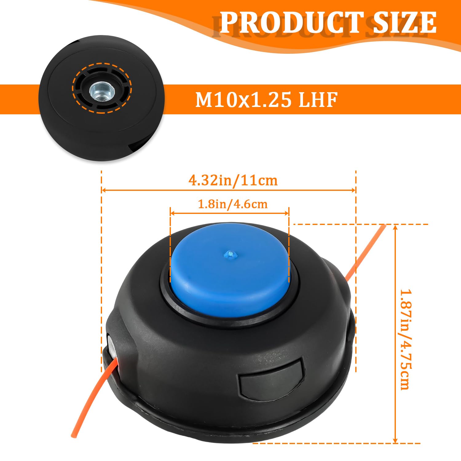 Lot de 2 Tête de Bobine T25 de Rechange M10 x 1,25 mm pour Husqvarna 966674401 122LDX 124L 125L 125LDX 128L 128LD 128DJX avec Fil Universel de 15 m et 2,4 mm et 2 Boutons de Rechange
