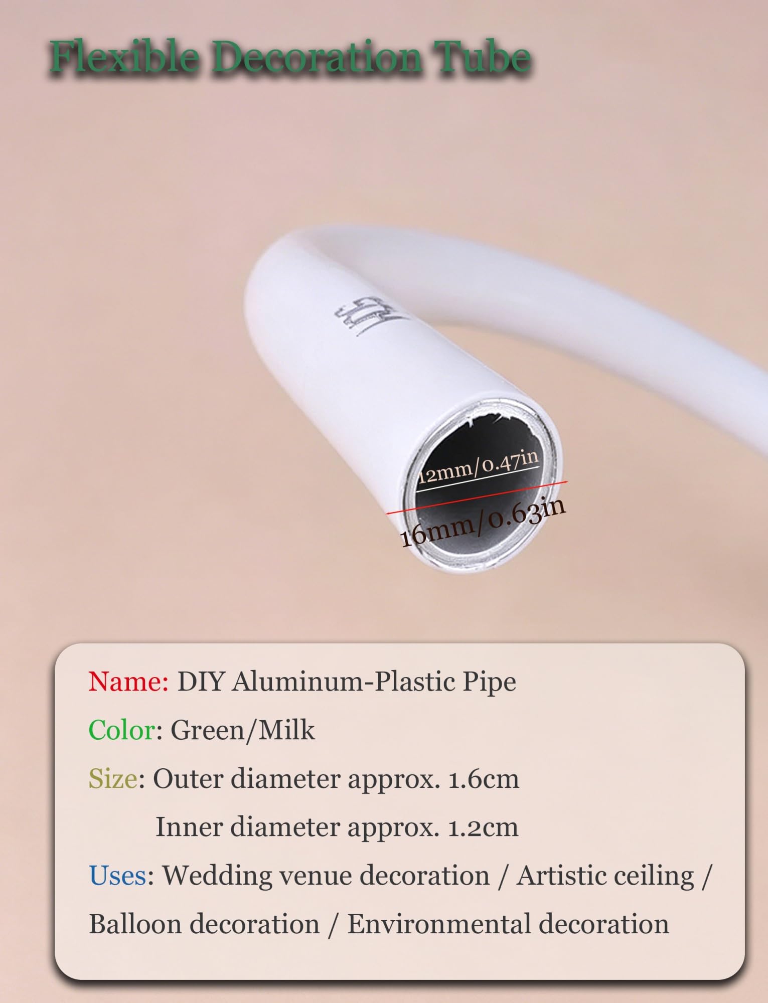 Tubo flessibile in PVC, diametro 16 mm, tubo pieghevole per decorazioni floreali, artigianato fai da te, archi di palloncini, oggetti di scena per cosplay, 40 m