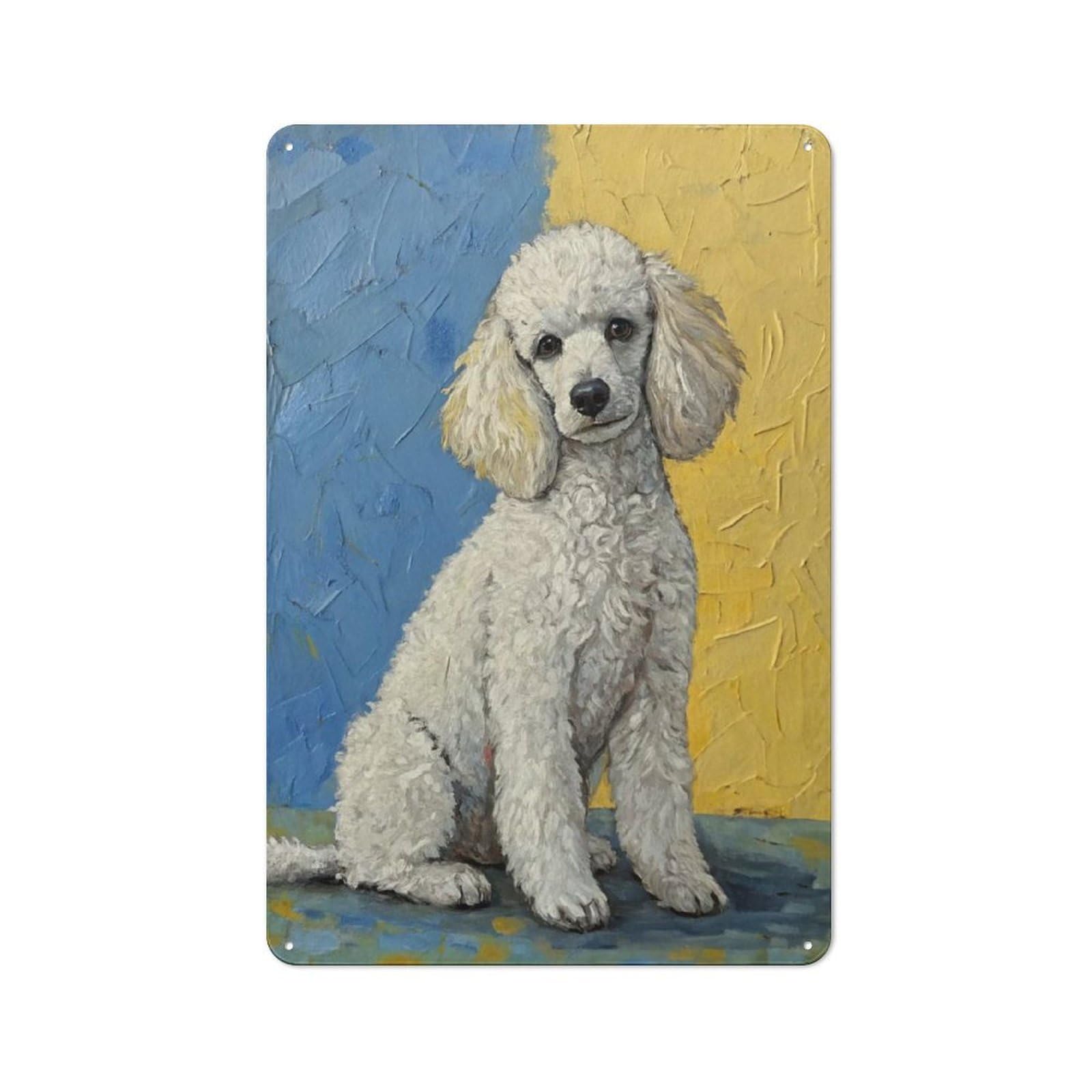 Country Metal Sign with Painting of A White Poodle Design 30x20cm, Barn Style Rustic Kitchen Decor for Farmhouse Kitchen, Pantry Or Dining Area