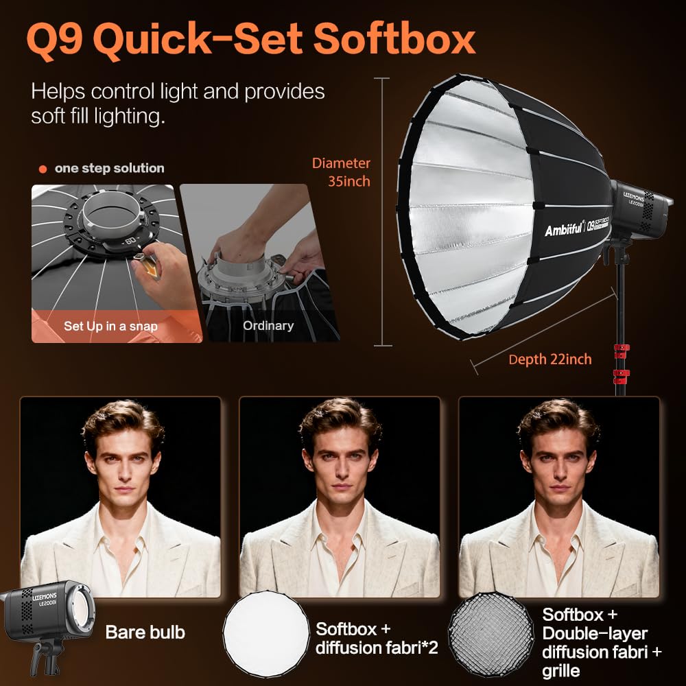 GODOX LE200Bi Kit de iluminación LED para vídeo, COB Bicolor de 220 W con 90 cm softbox, Soporte de 280 cm, 2800 K-6500 K, CRI 98+, Control Bluetooth/DMX para Estudio, grabación de Youtube.