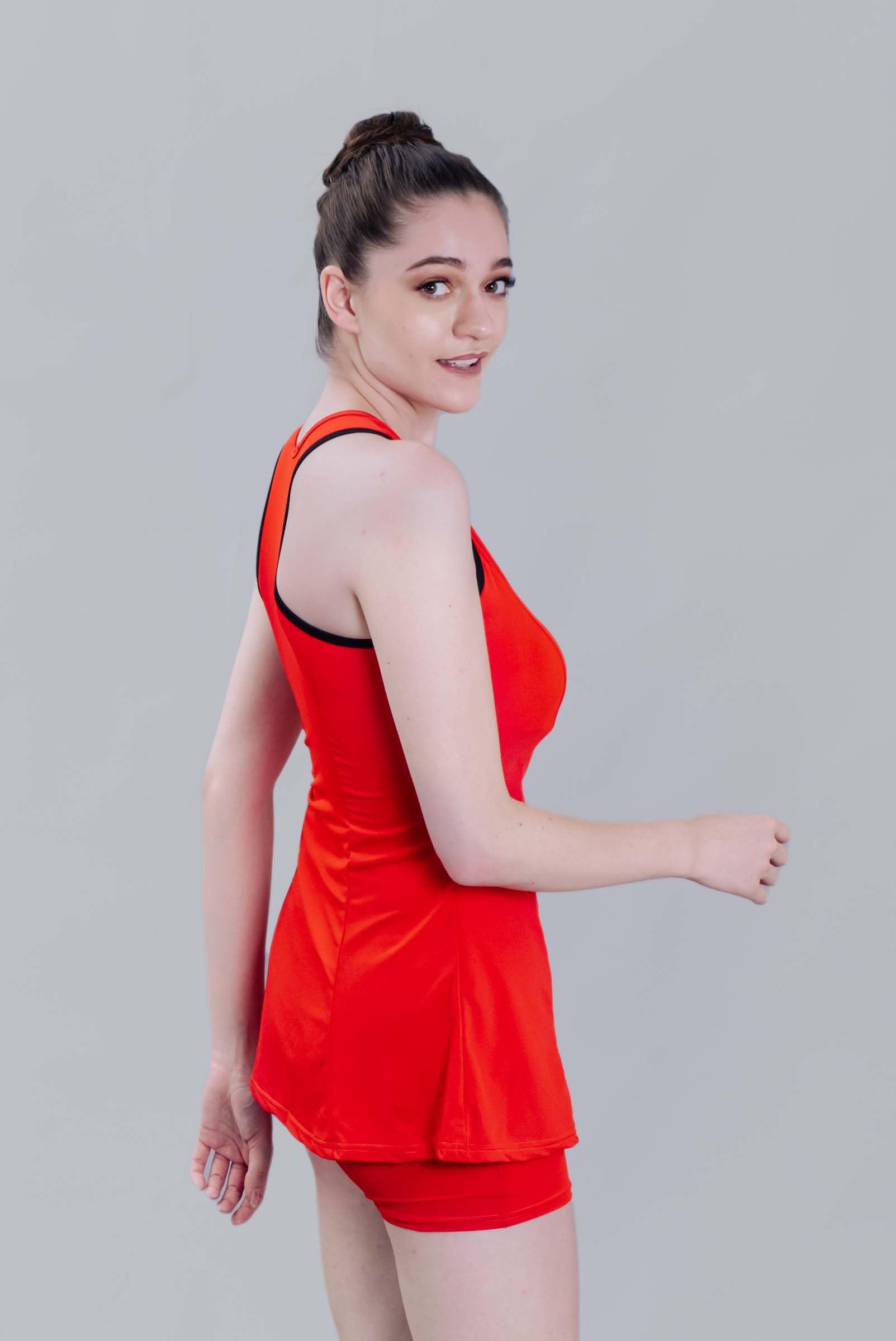 Keepfit Women's Round Neck Padded Swimsuit Frock Style top with boy Shorts Orange |Swimming Suit for Women 1