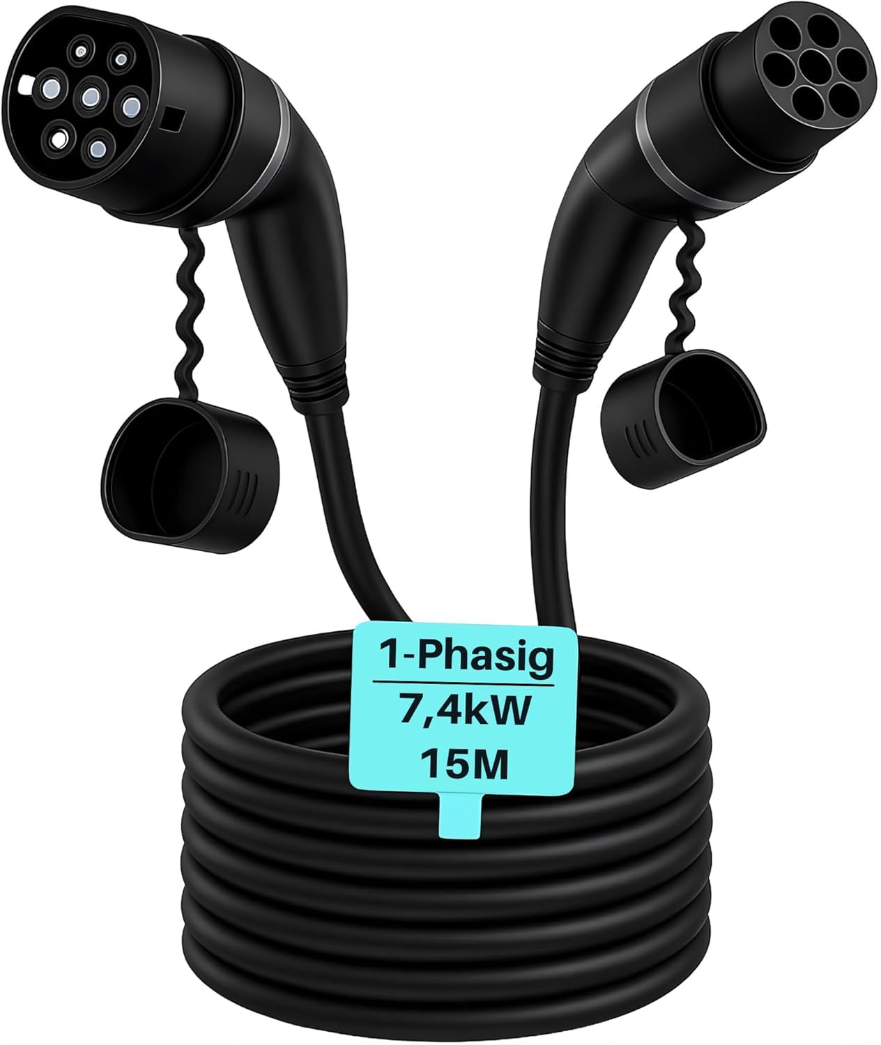 LDY Cable de carga para coches eléctricos tipo 2, 7,4 kW, 15 m, 32 A, monofásico, incluye bolsa de transporte
