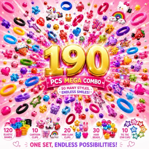Image of Plutify (190) Pcs Rakshabandhan gift for sister kids Baby Girl Hair Accessories Combo for Kids & Toddlers - 120 Soft Elastic Hair Bands, 10 Cartoon Clips, 20 Mini Claw Clips, 30 Hair Beads ties & 10 Tic Tac Clips | Cute Multicolor Hair Accessories Set for Girls | (0-5 Years)