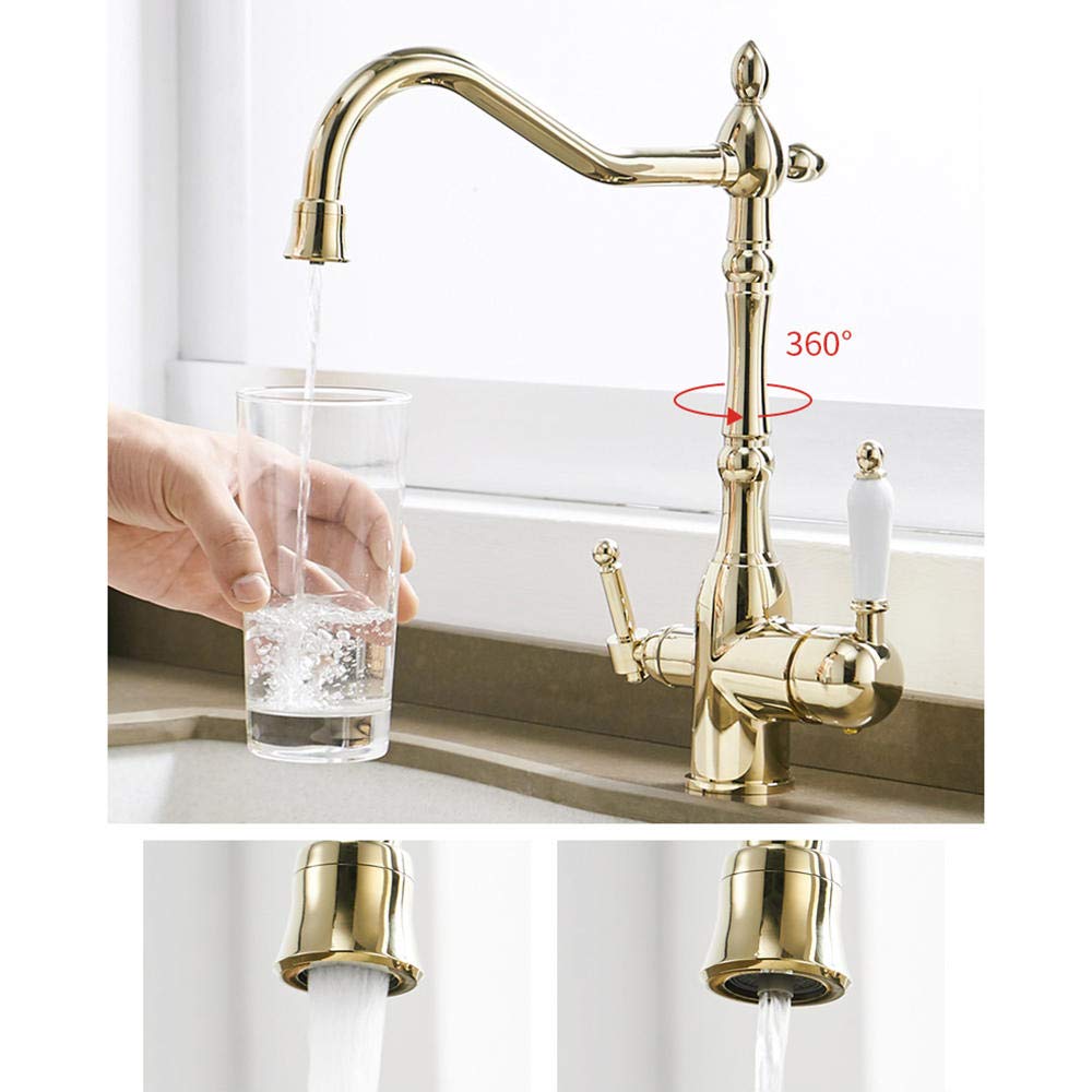 Grifo 3 vias osmosis con dos salidas combinadas caliente fría agua Pura 3 En 1 con sistema de osmosis-grifo cocina dorado