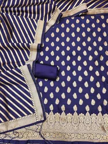 Image of DEVANGI Women's Banarasi Silk Unstitched Salwar Suit Dress Material With Dupatta