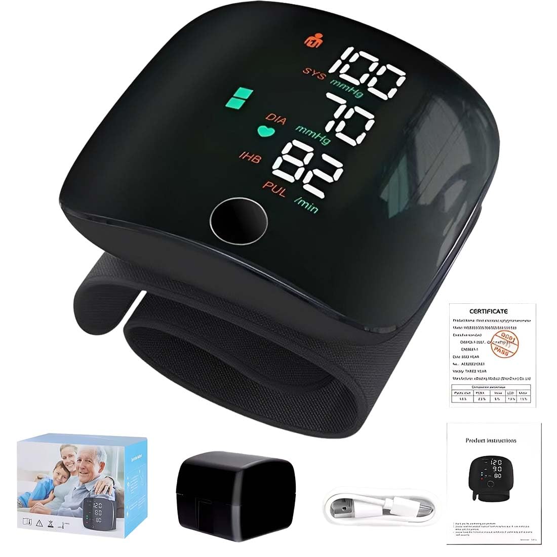 Esfingomanómetro digital portátil, esfigmomanómetro de muñeca con pantalla LCD, esfigmomanómetro automático de muñeca con memoria de lectura de 99x2, con salida de voz automática en inglés.