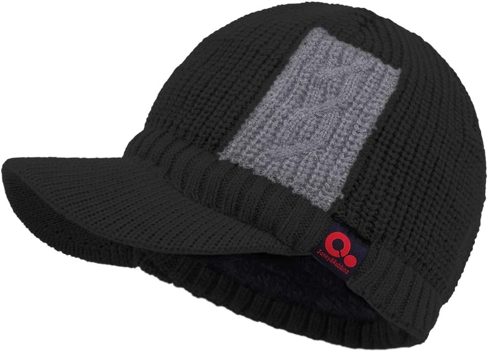 Janey&Rubbins Sports Winter Two Tone Visor Beanie with Bill Knit Hat with Brim Fleece Lined Ski Cap - Image 2