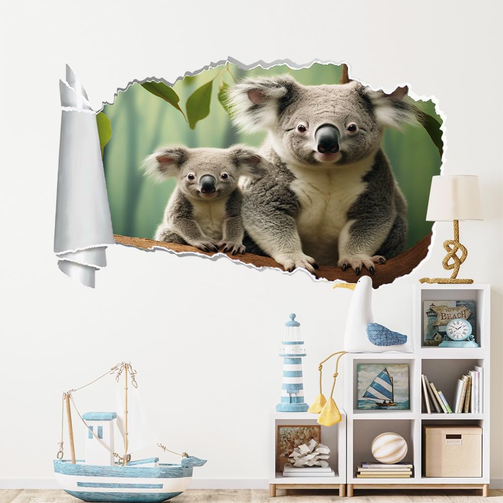Adesivi Murali 3D Fracassato Koala Decorazione Domestica Smontabile Del Tatuaggio Della Parete Animale Decalcomanie Impermeabili For Baby Room Wall Decor