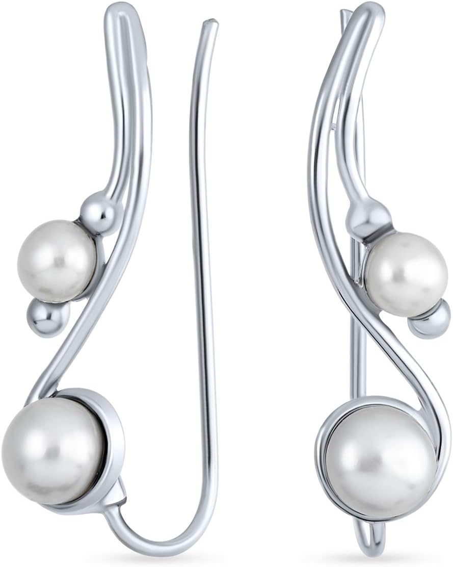 Minimalist Round White Gemstone Created Opal Huggie Geometric Non-Piercing Helix Cartilage Conch Bezel Band Wrap Ear Cuff Earrings For Women Teens .925 Sterling Silver