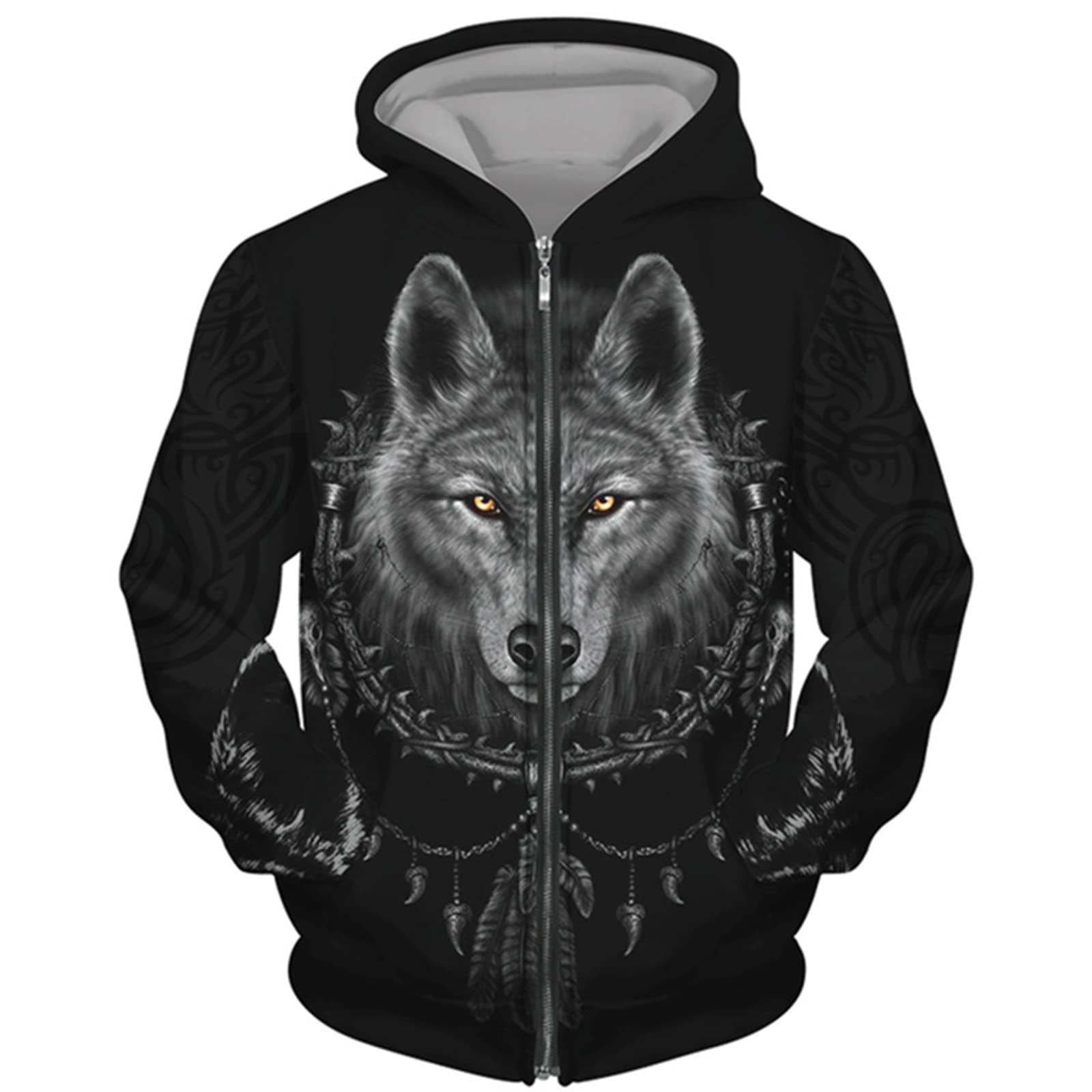 Kewing Men's # 18 Zip Hoodie Animal Wolf 3D Printed Sweater Casual Pullover Hooded Sweatshirt