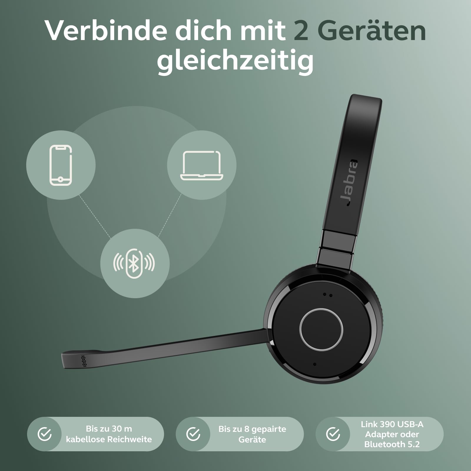 Jabra Evolve 65 TE Link MS Mono Stand Wireless Kopfhörer