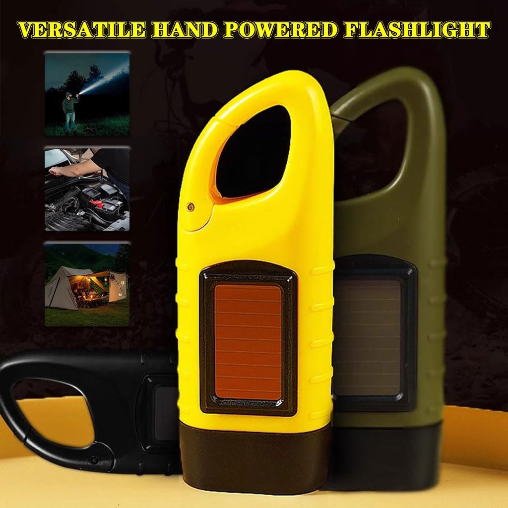 Linterna De Manivela Resistente Linterna De Exterior con Manivela, Linterna De Rescate De Emergencia con Silbato, Linterna Dinamo Portátil con Carga Solar, Carcasa ABS(Black Color,12.4cm*4)