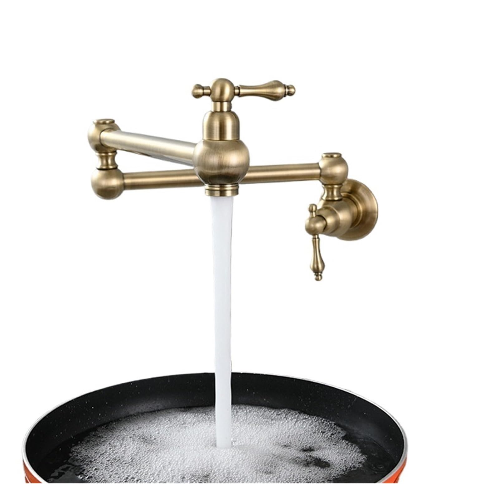Rubinetto riempipentole in Ottone, Montato a Parete sopra Il Rubinetto dell'Acqua del fornello, 2 Maniglie, rubinetti riempipentole Pieghevoli ed estensibili, Rubinetto(Brushed Nickel)