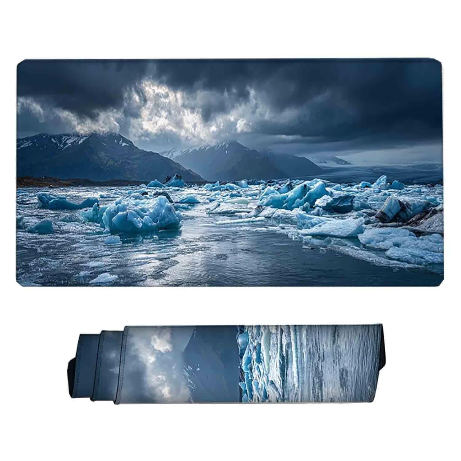 Szara Antarktyczna podkładka pod mysz Podkładka pod mysz XXL 1000 x 500 mm Podkładka pod mysz z przeszytymi krawędziami i antypoślizgową gumową podstawą Podkładka pod mysz XXL do komputera, laptopa