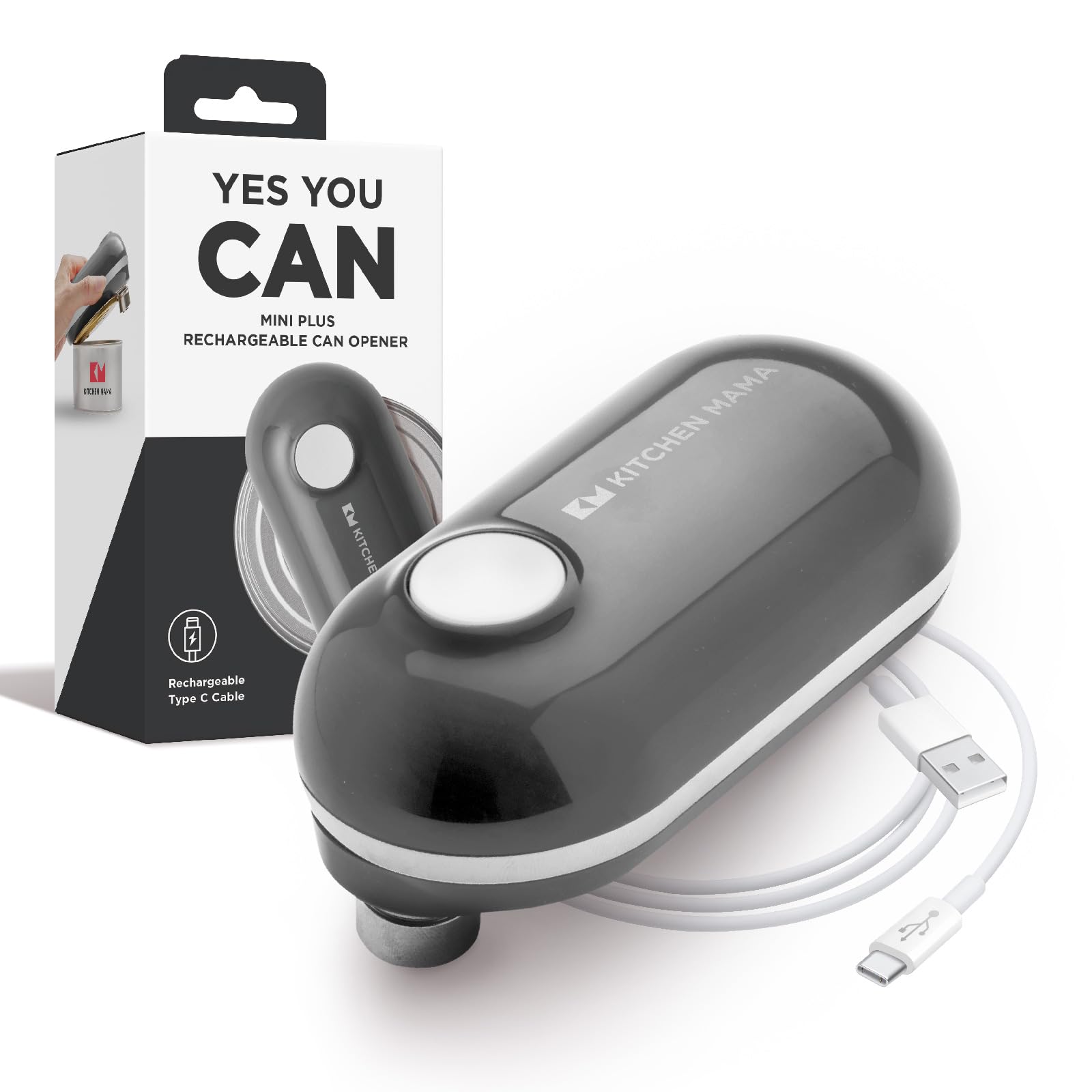Kitchen Mama Mini Plus Rechargeable Electric Can Opener, Metal Gray