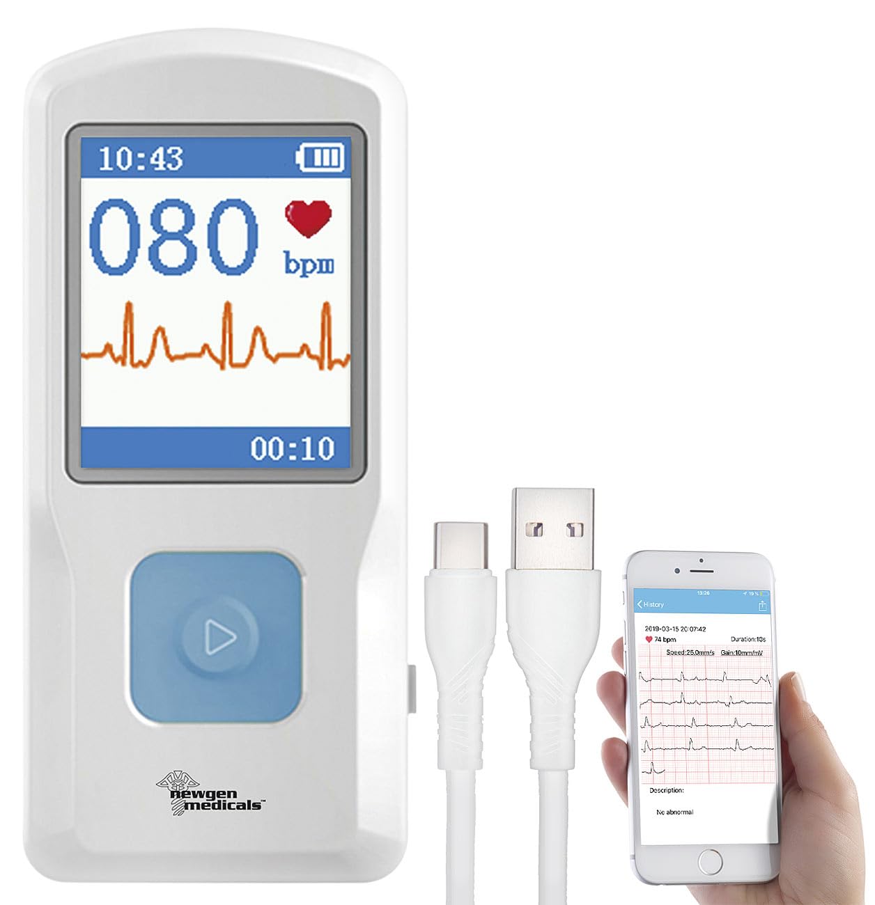 newgen medicals EKG für Zuhause: Mobiles medizinisches EKG-Messgerät mit PC-Software und App (Gerät, Gerät für Zuhause, Mobile)