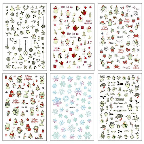 EBANKU 12 Blatt Nagelsticker Weihnachten Selbstklebend Nagelaufkleber Leuchtend Weihnachten Schneeflocken Nail Art… – Bild 6