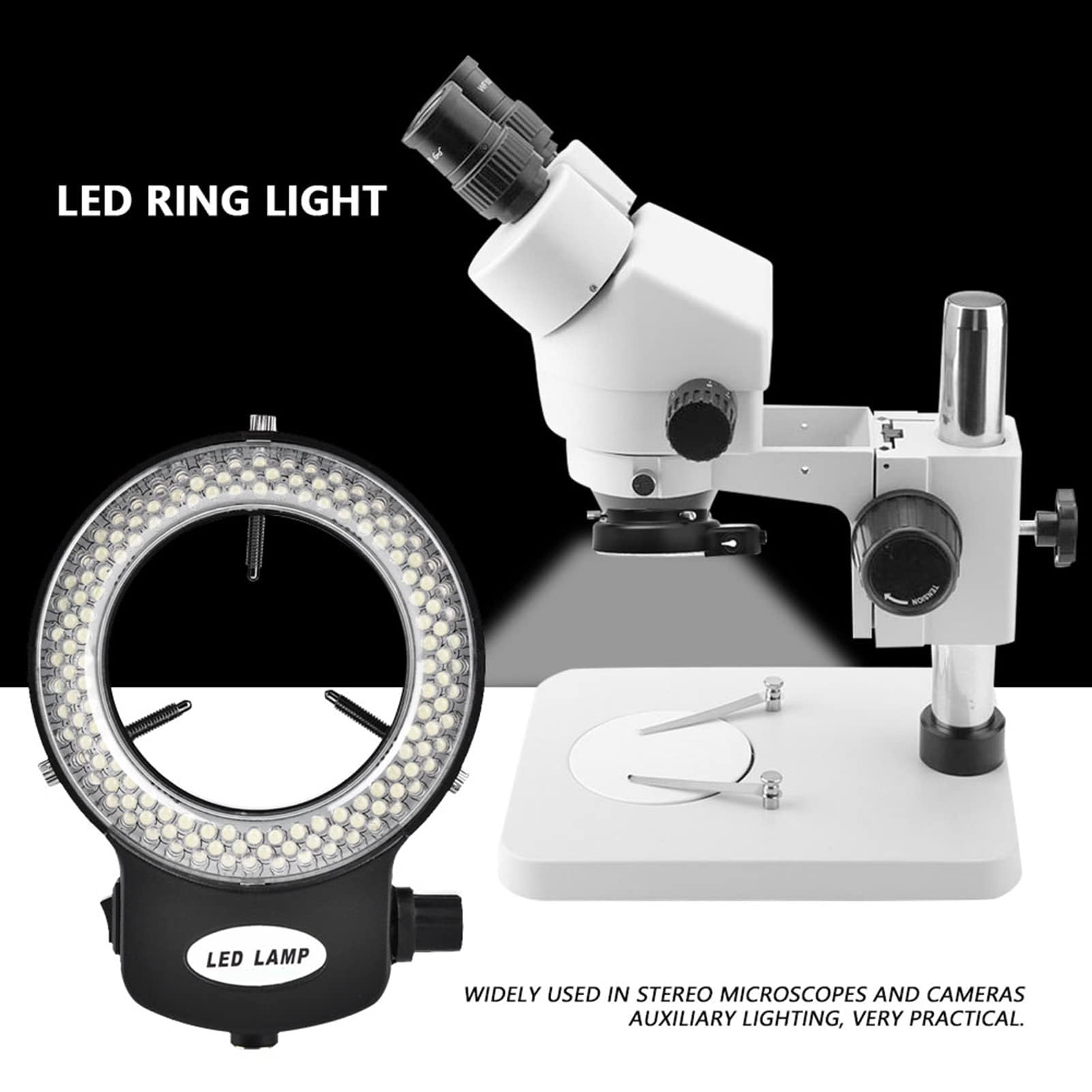 Luce Ad Anello a LED per Fotocamera per Microscopio di Livello Industriale con Luce a LED per Microscopio a 144 Perline LED Regolabili (BLACK)