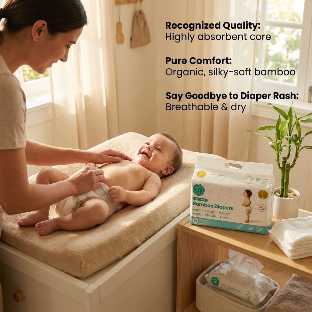Little Toes Natural Bamboo Disposable Baby Diapers - Hypoallergenic, Sensitive Skin Safe, Patented Viscose, Day & Overnight 100% Absorbency and Leak Protection, Eco Friendly (Size 5 X-Large 36 Count)