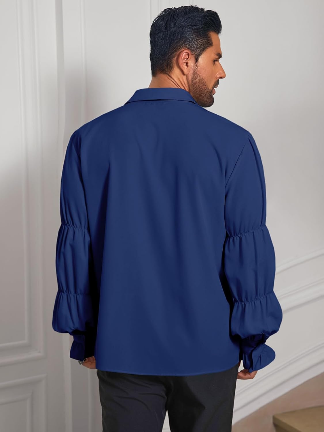 Runcati Mens Pirate Shirt Ruffle Victorian Renaissance Vampire Poet Puffy Shirts Gothic Steampunk Medieval Costume - Image 3