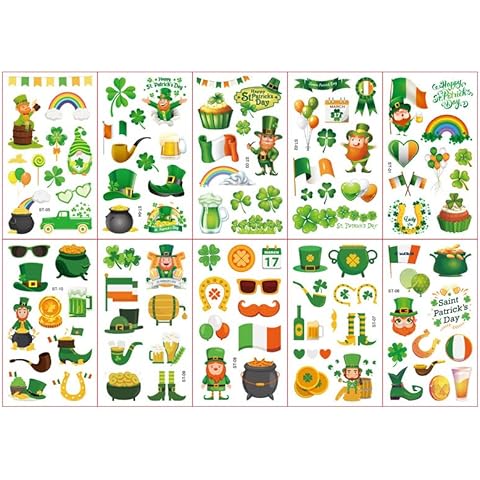 JasWell St Patricks Day Tattoos Stickers St. Patrick's Day Temporary Tattoos Shamrock Amazing Irish St Patricks Day Decorations Party Favors for Kids Women Men 10sheets Cover