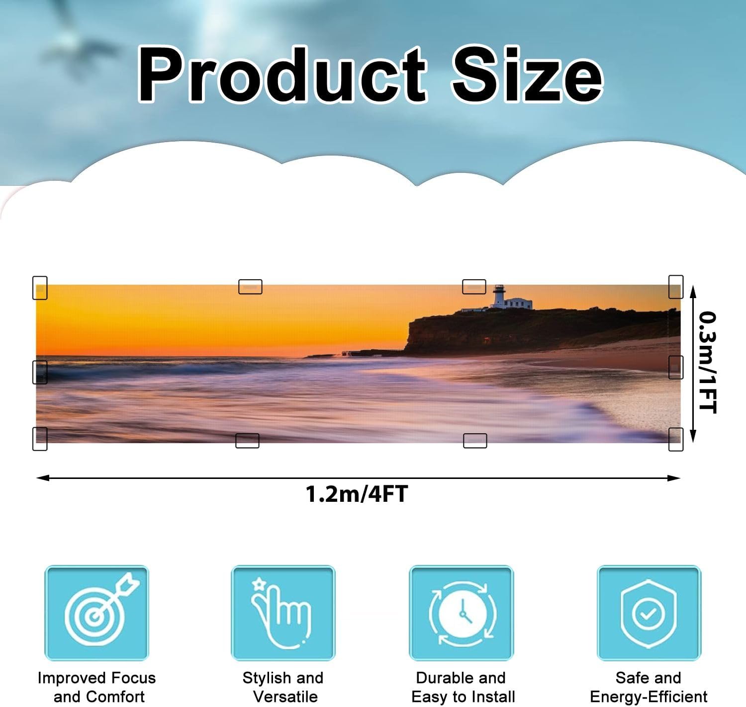 Fluorescent Light Covers for Ceiling Lights NCastle Head Wide Beach Orange Easy to Install Magnetic Light Filter for Classroom Office Hospitals School Home Decor