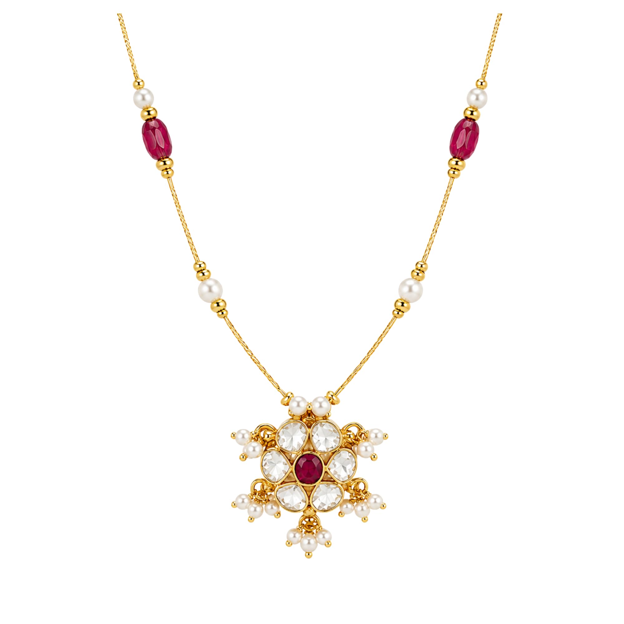 Brass Pachi Kundan Ruby Star Necklace for Women-image-25