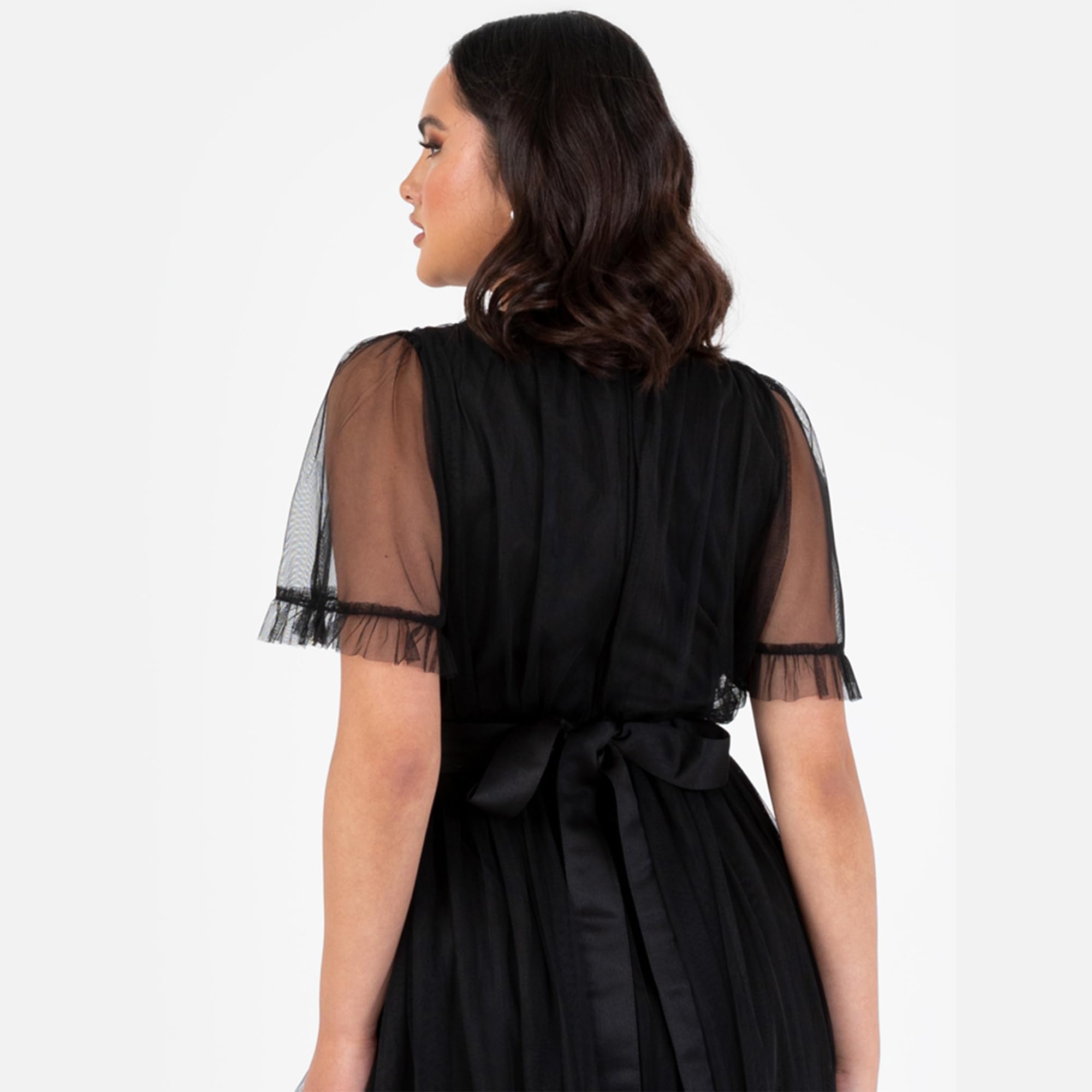 Anaya with Love Damen Ladies Maxi Dress for Women V Neckline Short Sleeve Frilly Long Empire Waist for Wedding Guest Bridesmaid Maid of Honour Kleid