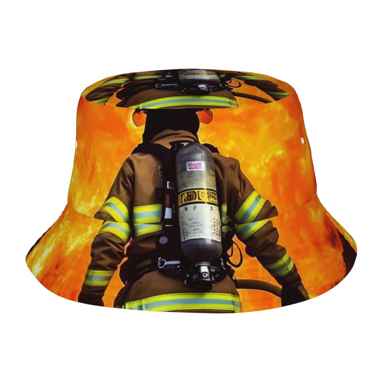 Unisex Cute Bucket Hat Summer Travel Fisherman Cap Firefighter Fireman Flame Beach Travel Sun Hat Outdoor Cap Black