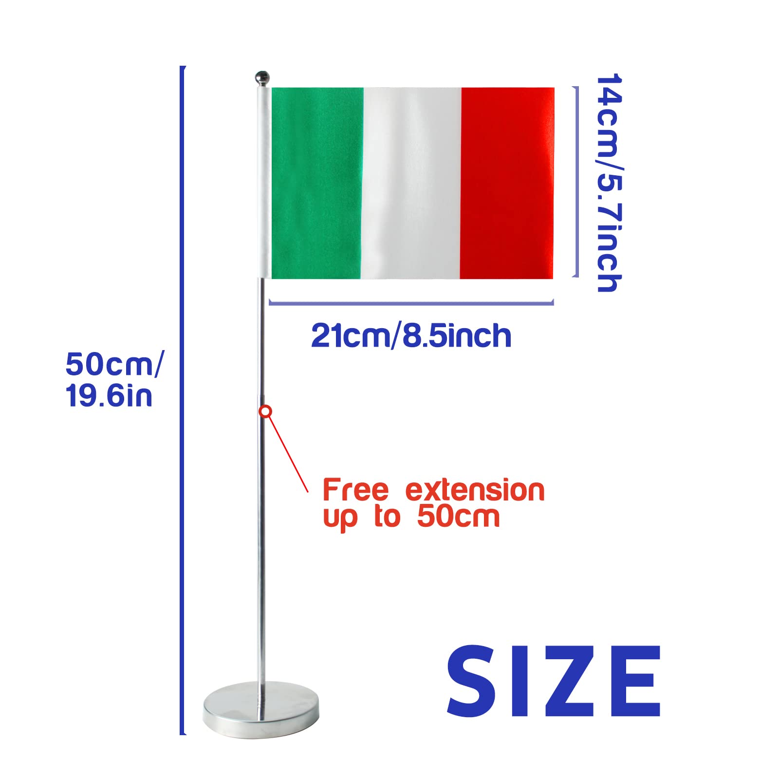 Bandiera da Tavolo Italia 9" x 6" Set con Pennone e Base